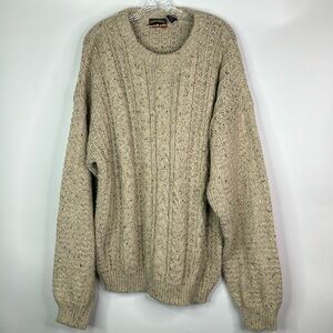 Vintage High Sierra Oatmeal Cable Knit Wool Blend Crewneck Fisherman Sweater XL